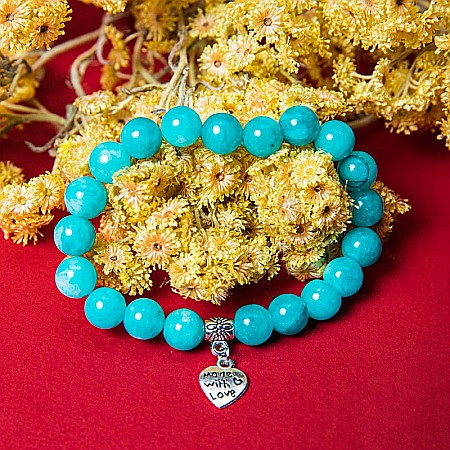 Bratara “Kalida” cu pietre semipretioase de Amazonit si accesoriu Inima, margele de 8 mm [2]