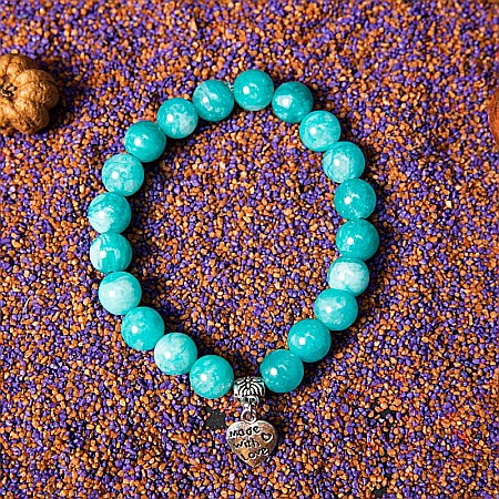 Bratara “Kalida” cu pietre semipretioase de Amazonit si accesoriu Inima, margele de 8 mm [4]