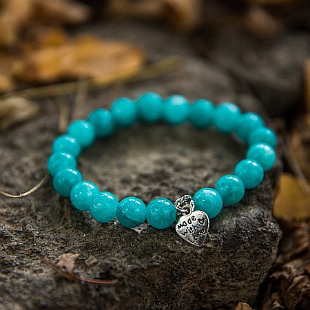 Bijuterii Amazonit - Bratara “Kalida” cu pietre semipretioase de Amazonit si accesoriu Inima, margele de 8 mm