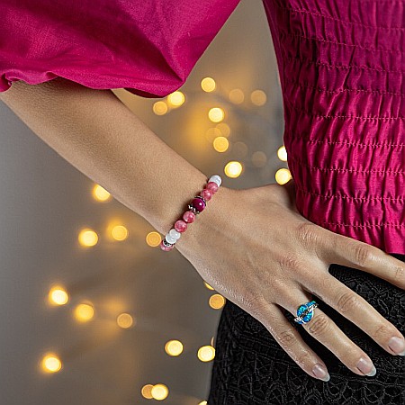 Bratara Kate din cristale de Rodocrozit, Morganit si Ochi de Tigru [3]