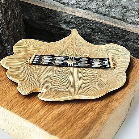 Bratara lata dama aurie cu negru si gri, impletita manual cu margele Miyuki, Charline [5]