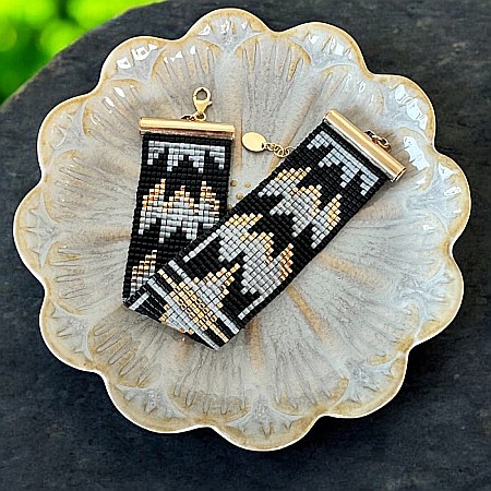 Bratara lata dama aurie cu negru si gri, impletita manual cu margele Miyuki, Charline [4]