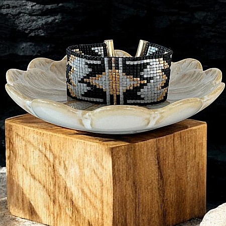 Bratara lata dama aurie cu negru si gri, impletita manual cu margele Miyuki, Charline [2]