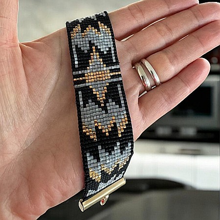 Bratara lata dama aurie cu negru si gri, impletita manual cu margele Miyuki, Charline [1]