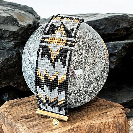 Bratari miyuki - Bratara lata dama aurie cu negru si gri, impletita manual cu margele Miyuki, Charline