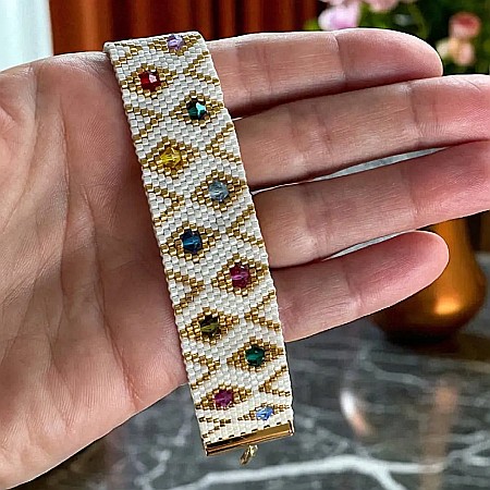 Bratara lata eleganta din margele miyuki cu insertii cristale Preciosa Bratari cu inchidere - Bratara lata eleganta din margele miyuki cu insertii cristale Preciosa