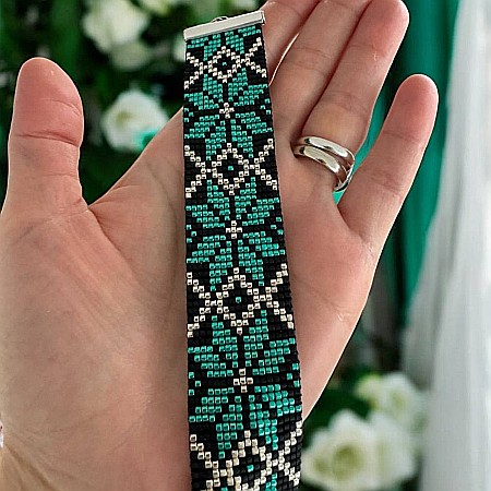 Bratara lata eleganta impletita manual cu margele miyuki, Treva [1]