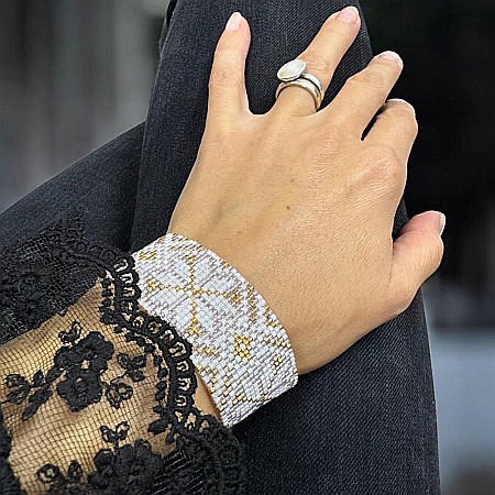 Bratara lata eleganta impletita manual din margele Miyuki, Zamora Bratari cu inchidere - Bratara lata eleganta impletita manual din margele Miyuki, Zamora