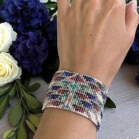 De Lux-Bratara lata eleganta Maelis din margele Miyuki cusuta manual in culorile paunului [8]