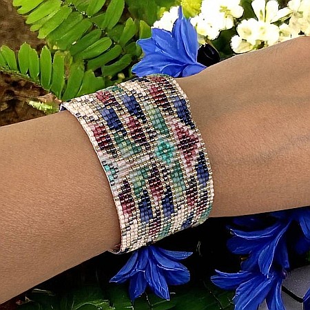 De Lux-Bratara lata eleganta Maelis din margele Miyuki cusuta manual in culorile paunului [4]