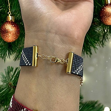 Bratara lata handmade bleu metalizat-argintiu din margele Miyuki, eleganta Samira [2]