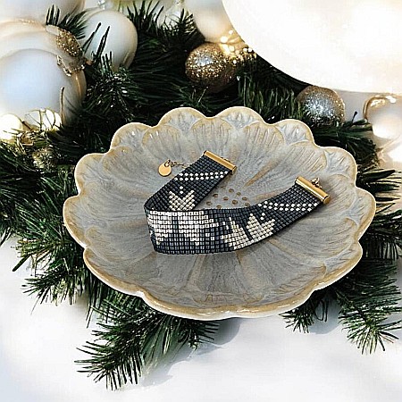 Bratara lata handmade bleu metalizat-argintiu din margele Miyuki, eleganta Samira [8]