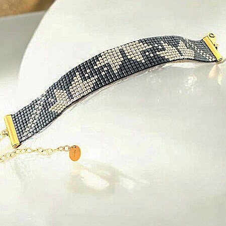 Bratara lata handmade bleu metalizat-argintiu din margele Miyuki, eleganta Samira [7]