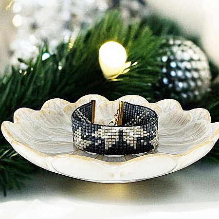 Bratara lata handmade bleu metalizat-argintiu din margele Miyuki, eleganta Samira [4]