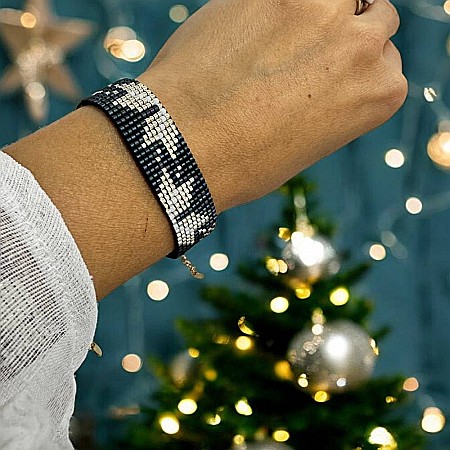 Bratara lata handmade bleu metalizat-argintiu din margele Miyuki, eleganta Samira [5]