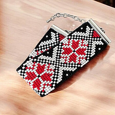 Bratara lata impletita manual cu margele Miyuki cu model traditional romanesc, Adela [3]