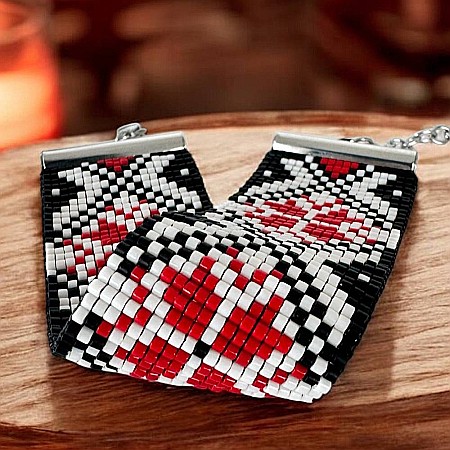 Bratara lata impletita manual cu margele Miyuki cu model traditional romanesc, Adela [5]