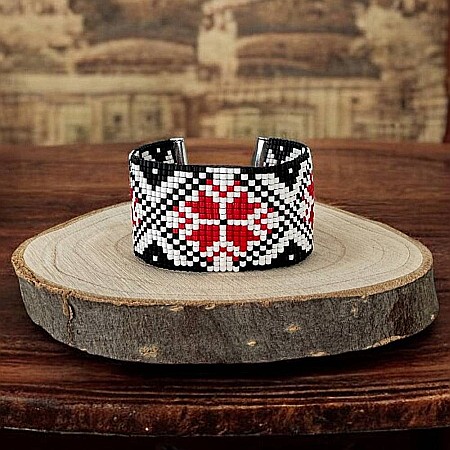 Bratara lata impletita manual cu margele Miyuki cu model traditional romanesc, Adela [2]