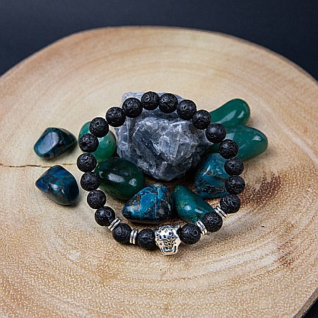 Bijuterii Lava - Bratara aromaterapie “LEO” din Pietre de Lava si Accesoriu Cap de Leopard