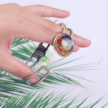 Bratara orgonica ASHIA 7 Chakre alama galvanizata bronz antic, foite Cupru si Cristale Naturale cu simbol Sri Yantra, 6.2 cm [3]