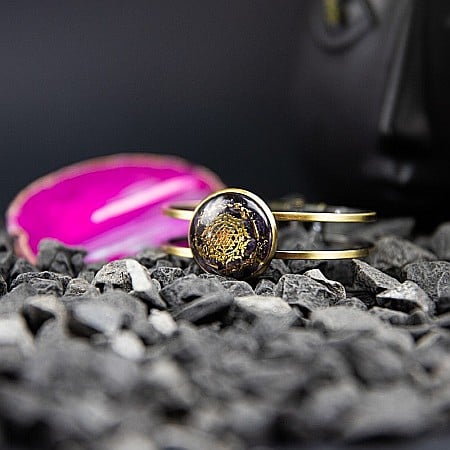 Bratara orgonica ASHIA din alama galvanizata in bronz antic, foite Cupru si Cristale Naturale de Ametist si Sri Yantra, 6.2 cm [1]