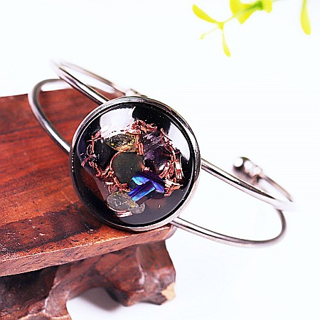 Bratara Orgonica SALENA cu Ametist, Citrin, Aventurina Verde, Agata Rosie, Scoica si Fasii de Cupru, 6 cm [2]