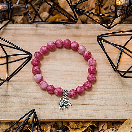 Bratara “Paloma” cu pietre semipretioase, Rodocrozit Roz si Charm Elefant, pentru femei, margele de 8mm [5]