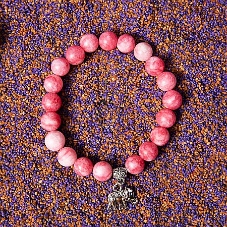 Bratara “Paloma” cu pietre semipretioase, Rodocrozit Roz si Charm Elefant, pentru femei, margele de 8mm [1]
