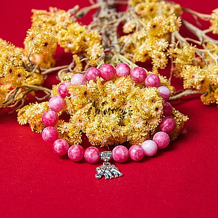 Bratara “Paloma” cu pietre semipretioase, Rodocrozit Roz si Charm Elefant, pentru femei, margele de 8mm [0]