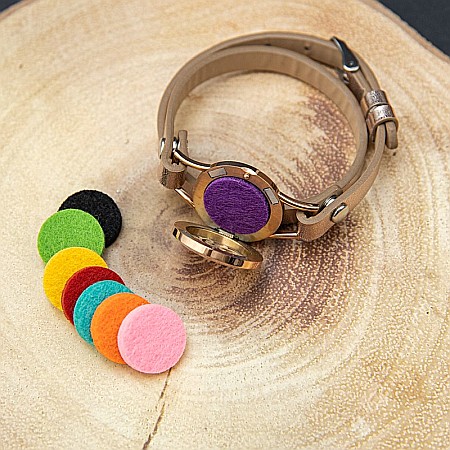 Bratara Pentru Aromaterapie Uleiuri Esentiale, Curea din Piele Ecologica, Aurie, Dubla, cu Medalion Rose Gold Flower [4]