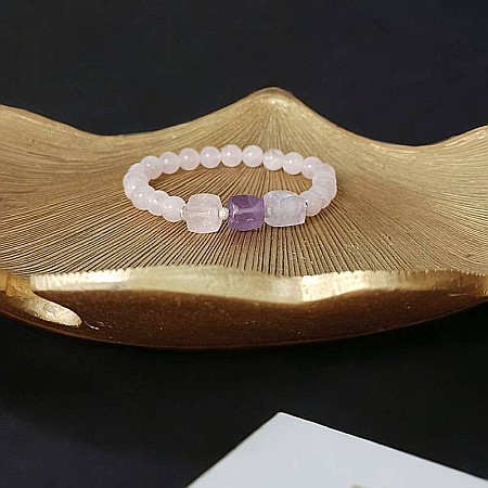 Bratara pentru femei Sipra, din cristale de Cuart Roz de madagascar si Ametist cu accesorii din argint 925 [12]