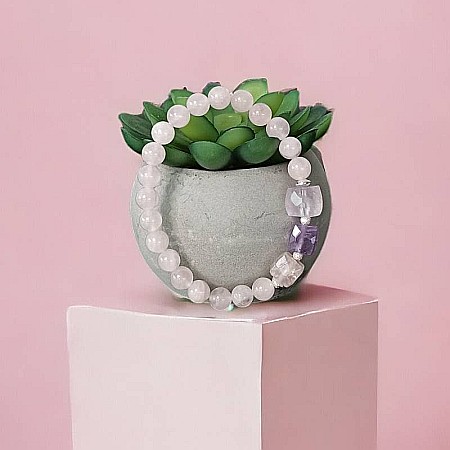 Bratara pentru femei Sipra, din cristale de Cuart Roz de madagascar si Ametist cu accesorii din argint 925 [11]