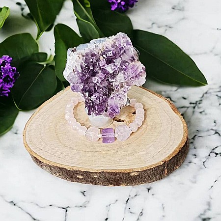 Bratara pentru femei Sipra, din cristale de Cuart Roz de madagascar si Ametist cu accesorii din argint 925 [4]