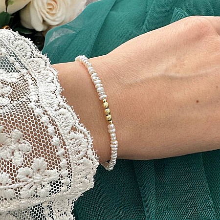 Bratara perle de cultura eleganta Hana cu accesorii din argint placat cu aur 925 [11]