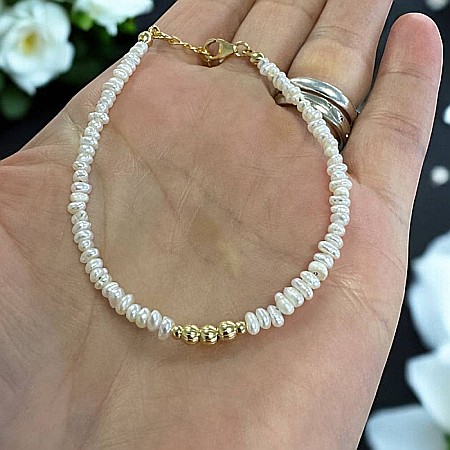 Bratara perle de cultura eleganta Hana cu accesorii din argint placat cu aur 925 [3]