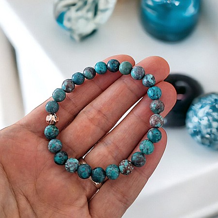 Bratara piatra naturala Howlit Turcoaz American Zina cu accesorii din Argint 925 rose gold [7]