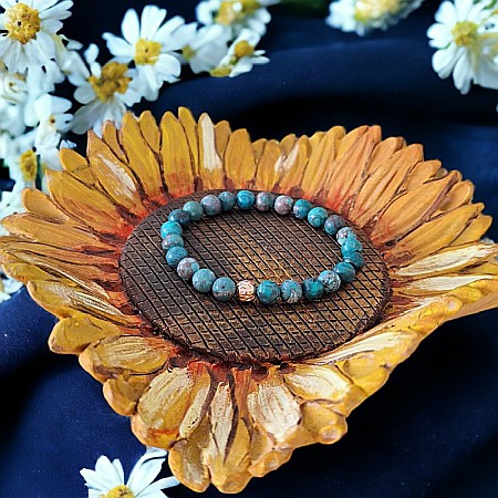 Bratara piatra naturala Howlit Turcoaz American Zina cu accesorii din Argint 925 rose gold