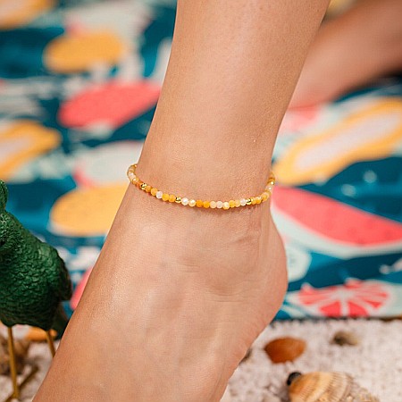 Galben - Bratara picior Laila din cristale de Topaz si argint placat cu aur ❤️