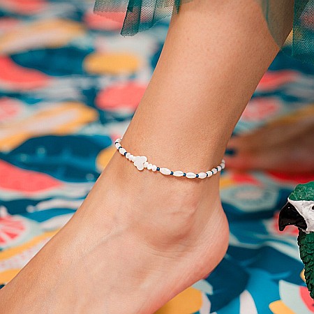 Bijuterii Sidef - Bratara picior elastica Meera din margele Mother of Pearls cu accesoriu fluturas din scoica