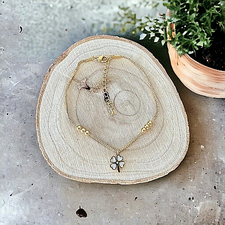 Bratara picior trifoi cu 4 foi din inox placat cu aur 14K [2]