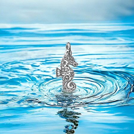 Bratara picior Yamini din cristale de Amazonit si margele de Scoica cu charm Calut de mare din Argint 925 [3]