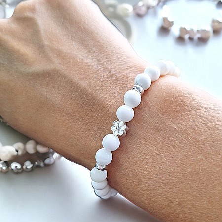 Bratara pietre naturale albe de Tridacna cu accesorii din argint 925, Doria [1]