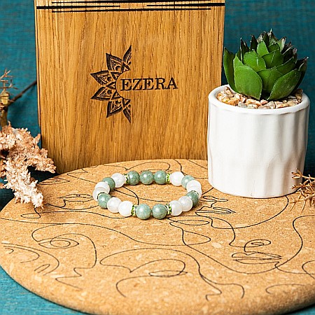 Bratara energetica din Jad Verde si Piatra Lunii, Catia, margele de 8mm [7]