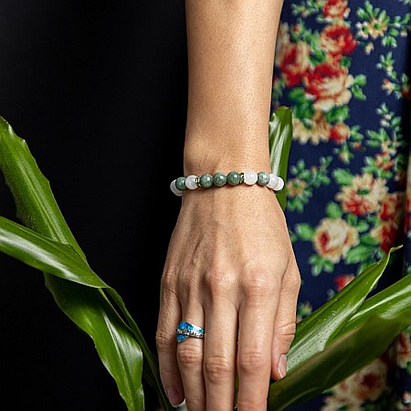 Verde - Bratara energetica din Jad Verde si Piatra Lunii, Catia, margele de 8mm