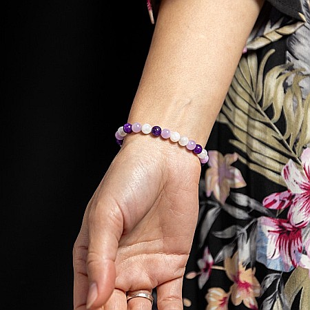 Bratara pietre naturale pentru fete, Kelli, din cristale de Piatra Lunii si Jad Mov, sfere de 6mm [3]