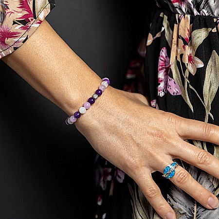 Bratara pietre naturale pentru fete, Kelli, din cristale de Piatra Lunii si Jad Mov, sfere de 6mm [2]