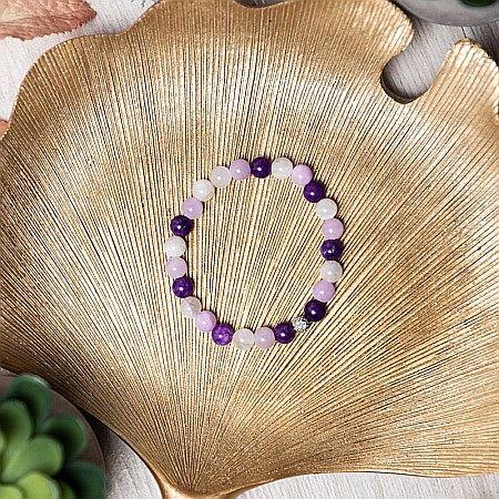 Bratara pietre naturale pentru fete, Kelli, din cristale de Piatra Lunii si Jad Mov, sfere de 6mm [5]