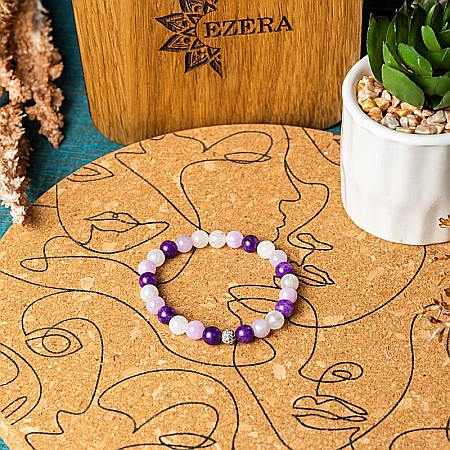 Bratara pietre naturale pentru fete, Kelli, din cristale de Piatra Lunii si Jad Mov, sfere de 6mm [6]