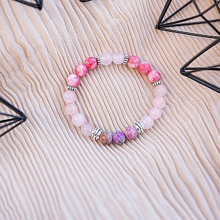 Bratara pietre semipretioase Abena din Cuart Roz, Agata Mov si Rodocrozit, margele de 8mm [5]