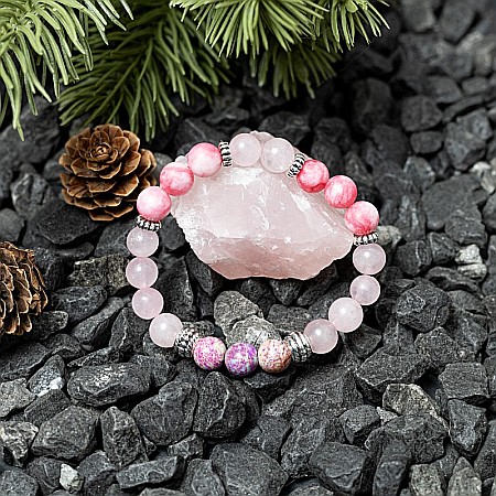 Bratara pietre semipretioase Abena din Cuart Roz, Agata Mov si Rodocrozit, margele de 8mm [6]